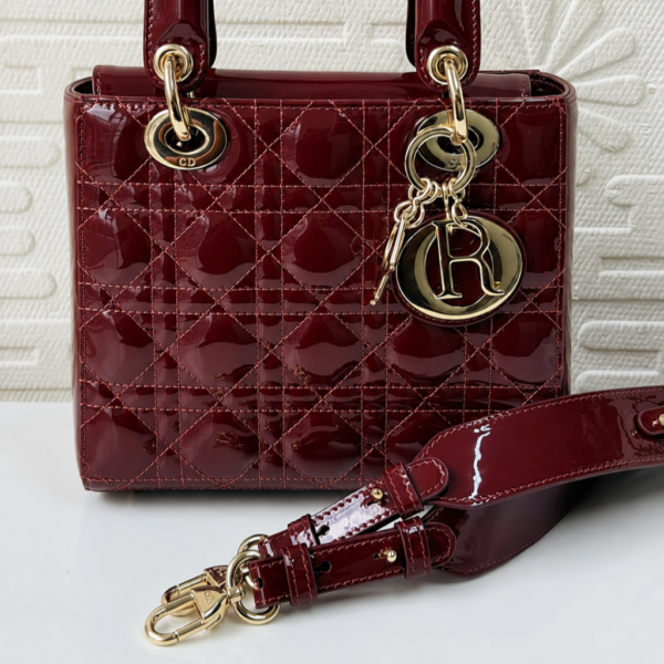 Christian Dior Medium Lady Dior Cherry Red Patent Cannage Calfskin Bag