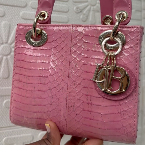 Christian Dior Medium Lady Dior Pink Snakeskin Exotic Leather Bag