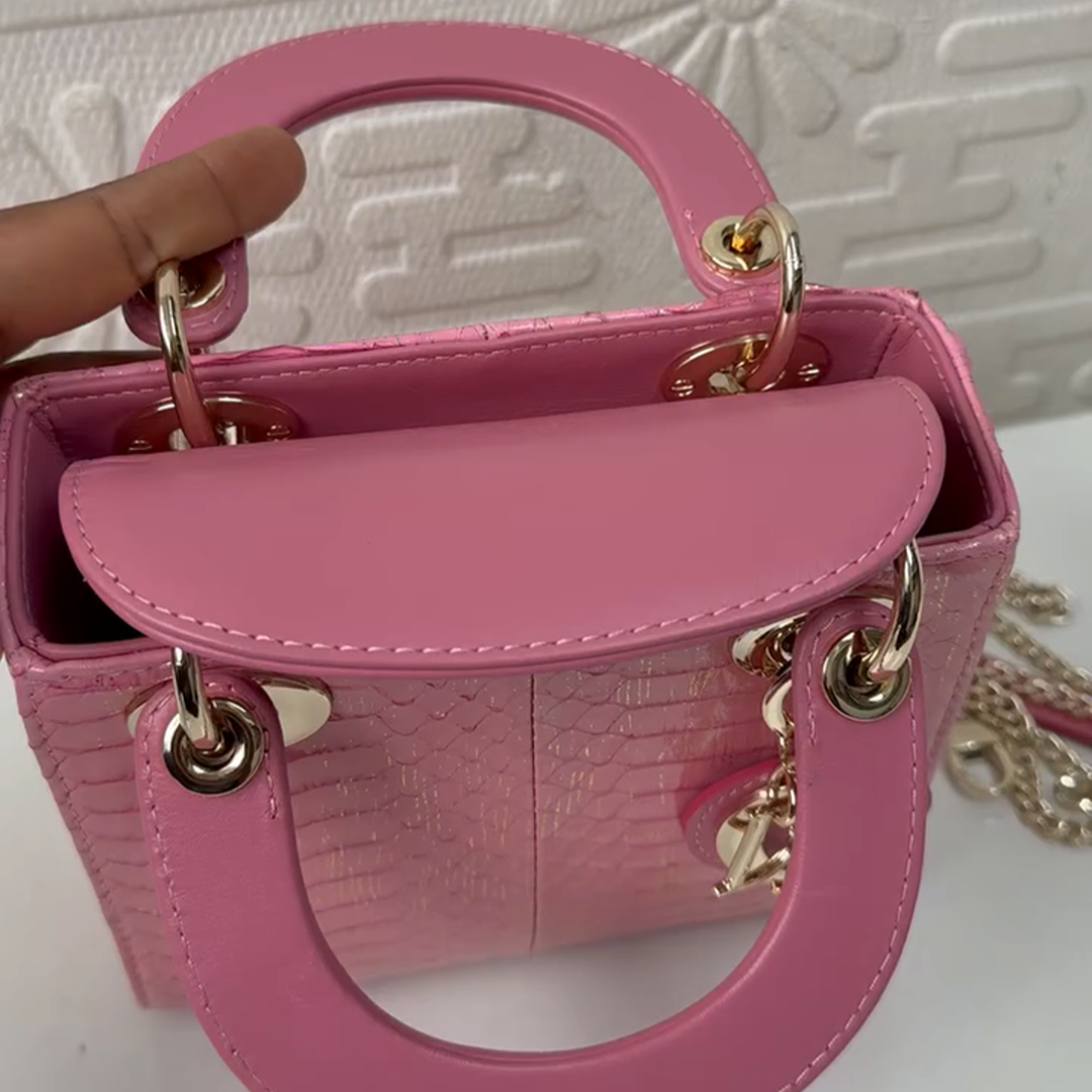 Title Christian Dior Medium Lady Dior Pink Snakeskin Exotic Leather Bag