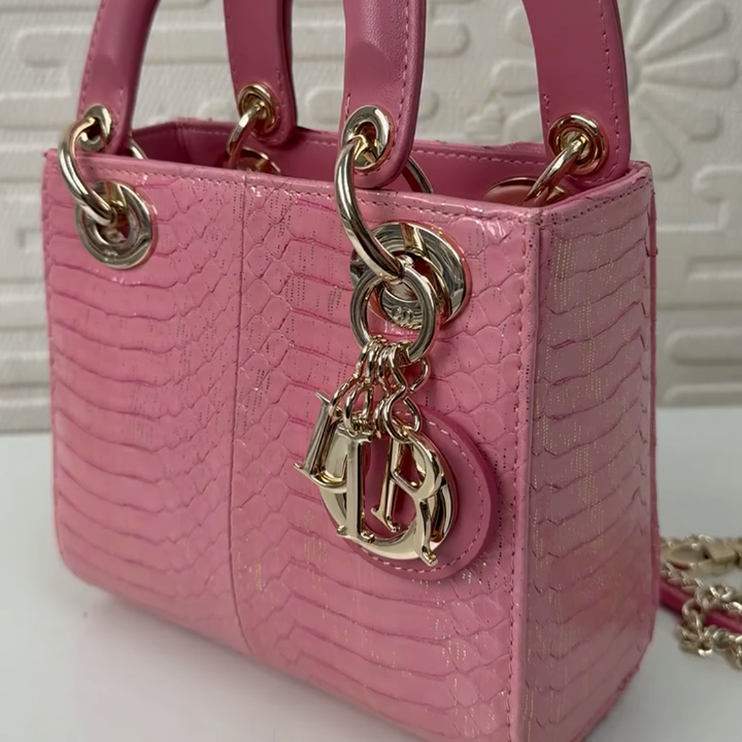 Title Christian Dior Medium Lady Dior Pink Snakeskin Exotic Leather Bag