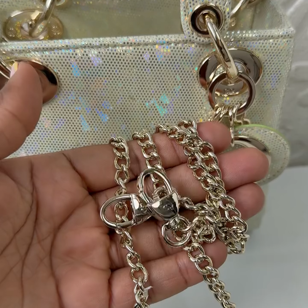 Christian Dior Mini Lady Dior Gold Iridescent Python Exotic Leather Bag