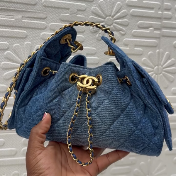 Chanel 25 Mini Blue Denim Gold-Tone Chain Hobo Shoulder Bag